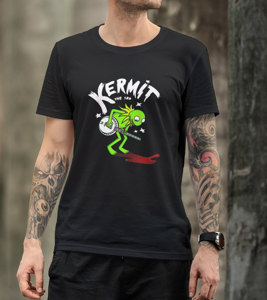Kermit The Frog Playing Banjo With Stars And Red Shadow T-Shirt