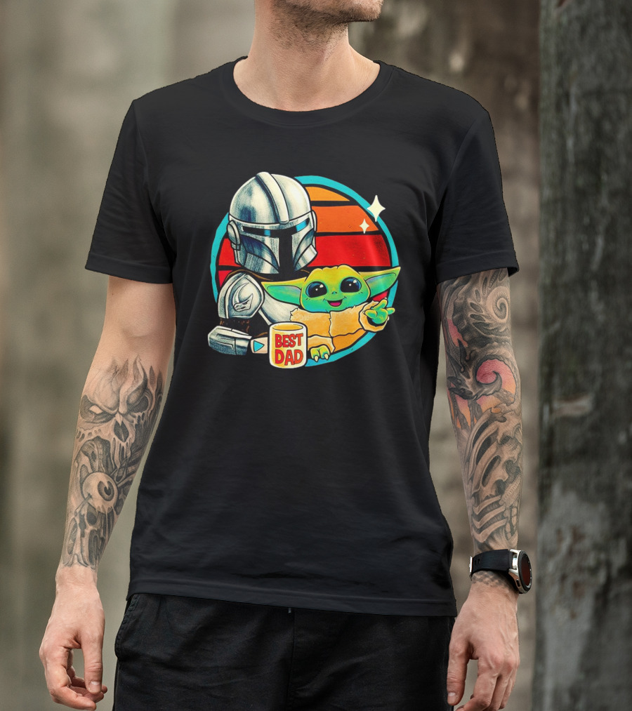 Best Dad Din Djarin With Grogu Vintage Retro Sunset T-Shirt