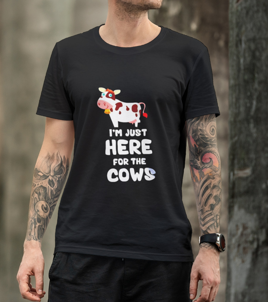 I’m Just Here For The Cows Cartoon Red And White Cow T-Shirt