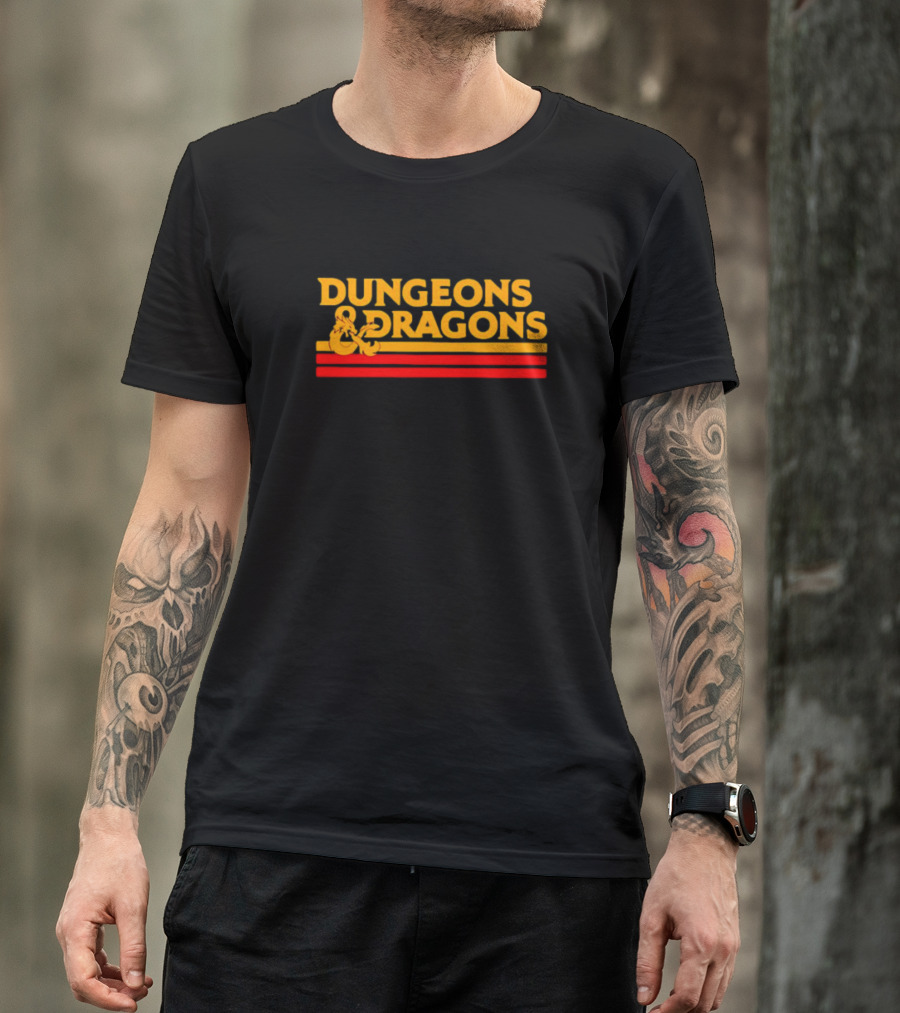 Dungeons And Dragons Retro Logo Gold And Red Stripes T-Shirt