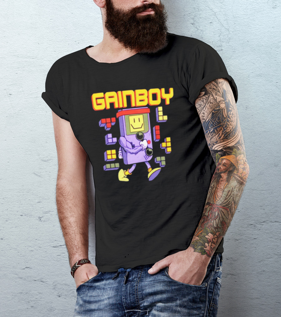 Gainboy Retro Game Character Blocks Fun T-Shirt