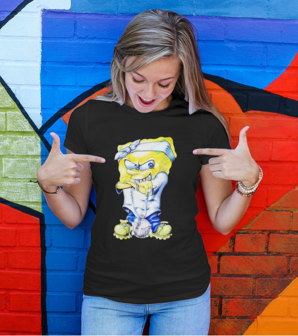 Thug Spongebob Squarepants With Bandana And Bling Necklace T-Shirt