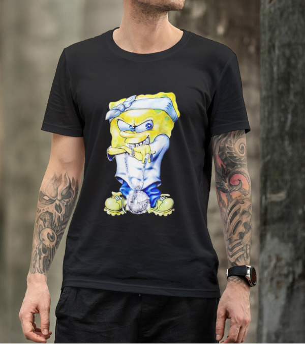 Thug Spongebob Squarepants With Bandana And Bling Necklace T-Shirt