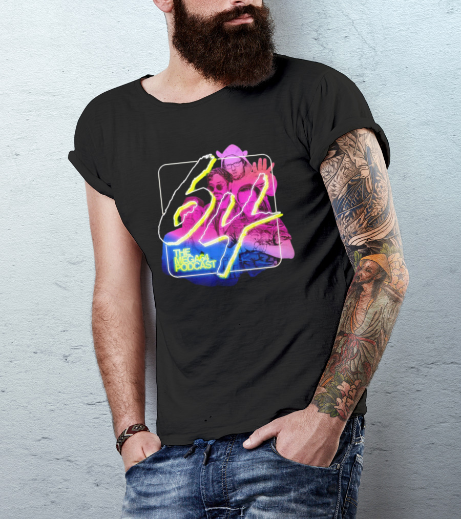 Mega64 Podcast Neon Style Visuals With Retro Characters T-Shirt