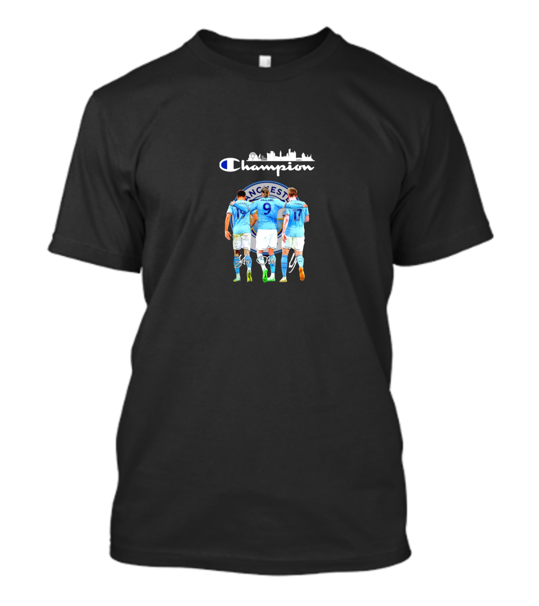 Haaland Kevin De Bruyne Alvarez Manchester Champion Signature T-Shirt