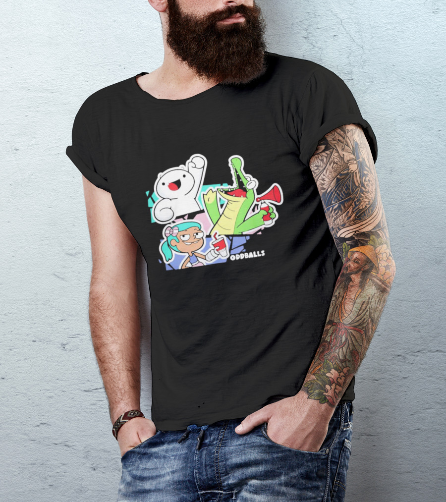 Odd1sout Oddballs Cartoon Trio With Crocodile And Drink T-Shirt