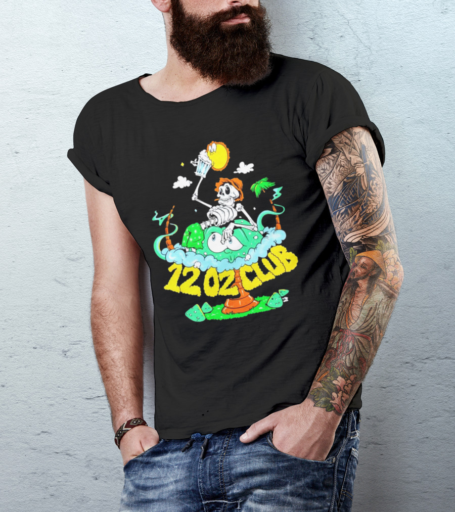 12 Oz Club Skeleton With Sunny Days Cheers Tropical Vibes T-Shirt