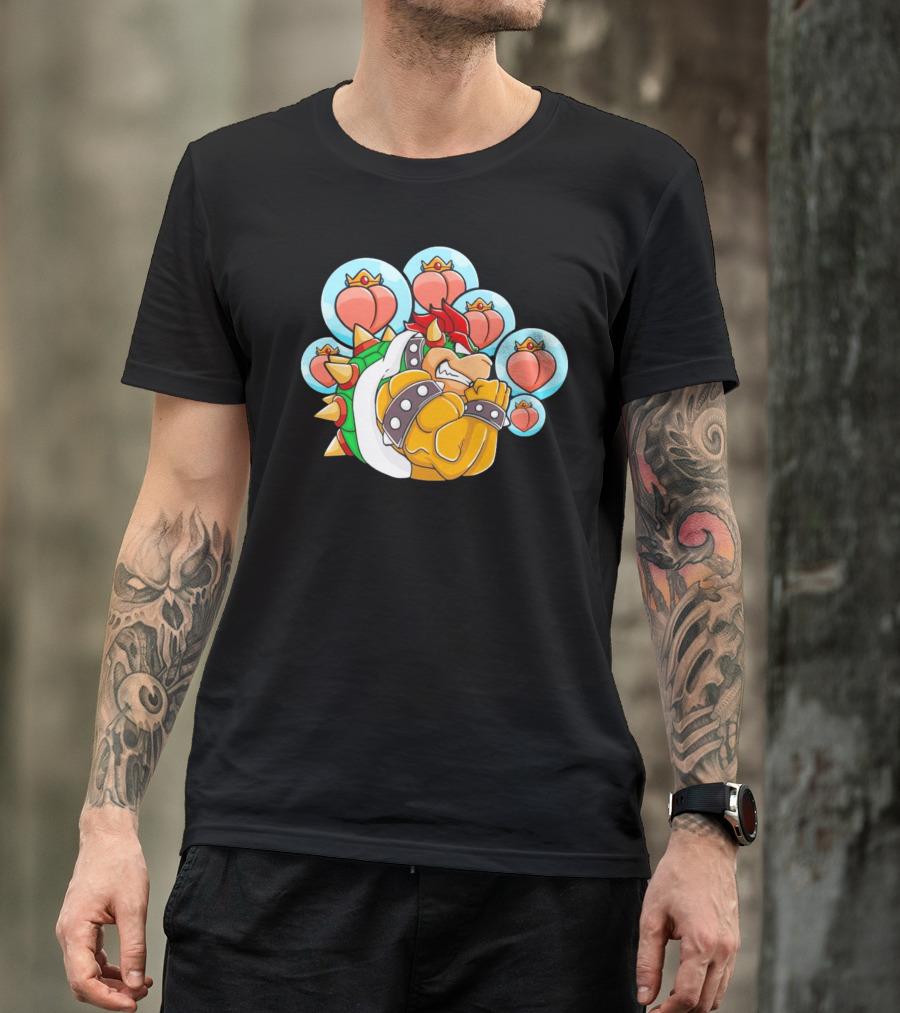 Bowser Peaches Peaches Peaches Tribute To Animated Villain With Hearts T-Shirt