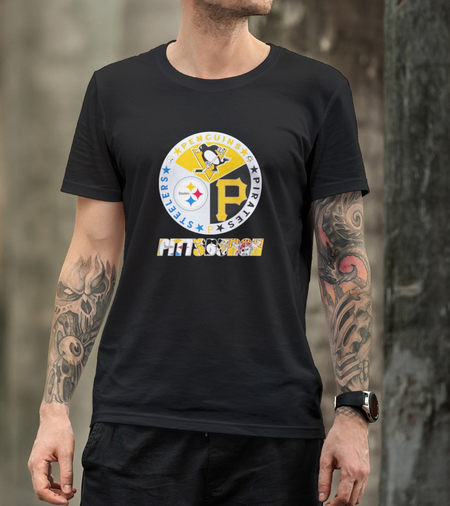 Penguins Steelers Pirates Pittsburgh Sports Team Logos Circle Badge T-Shirt