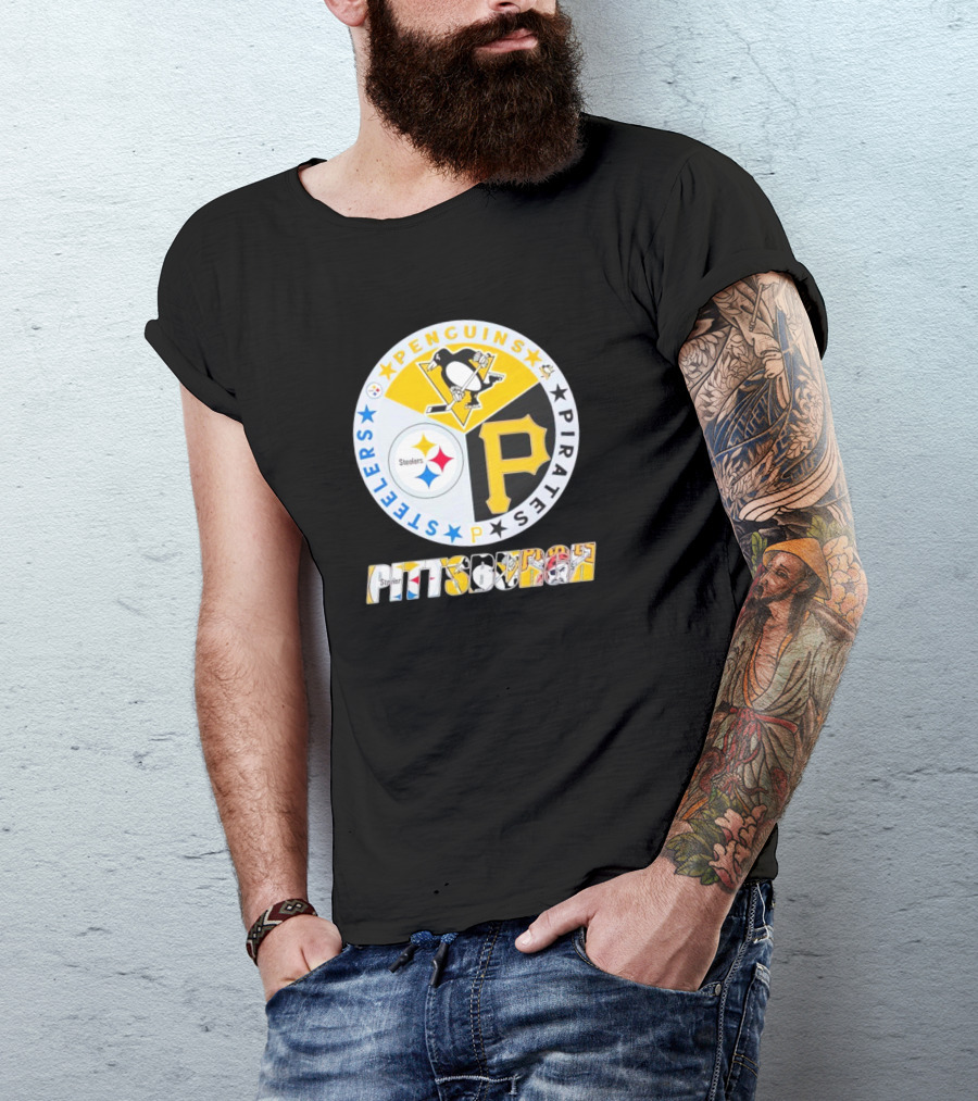 Penguins Steelers Pirates Pittsburgh Sports Team Logos Circle Badge T-Shirt
