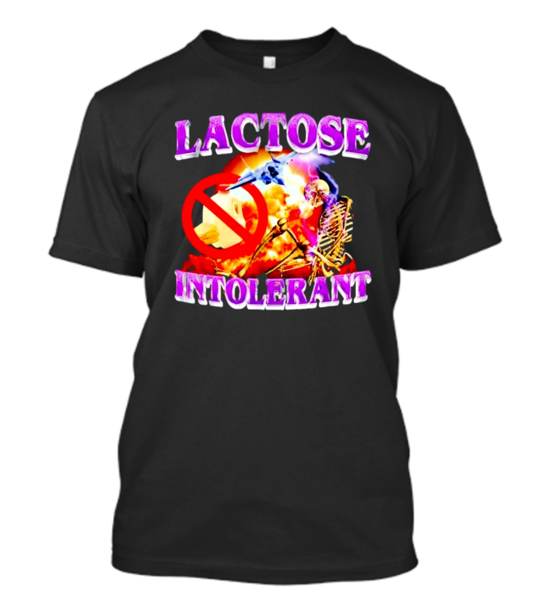LACTOSE INTOLERANT No Dairy Apocalypse Skeleton Explosion Fighter Jet T-Shirt