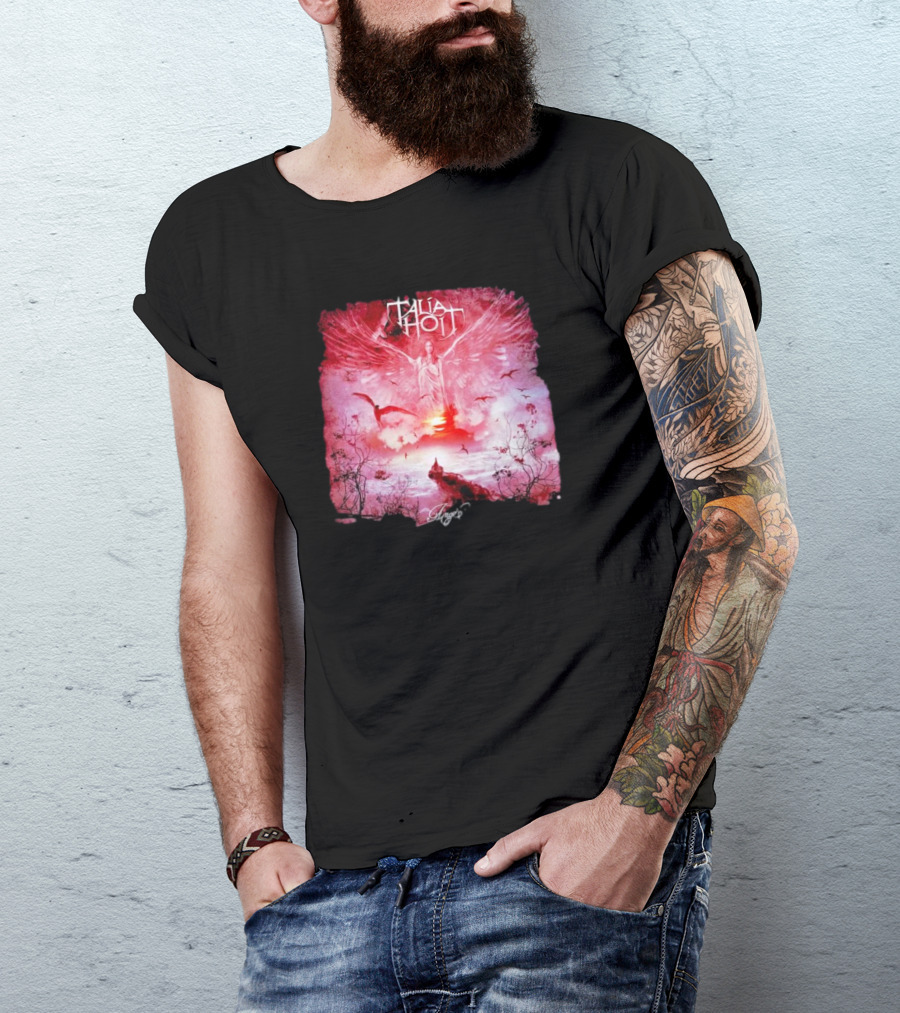 Talia Hoit Angel Red Winged Figure With Birds And Sunset T-Shirt
