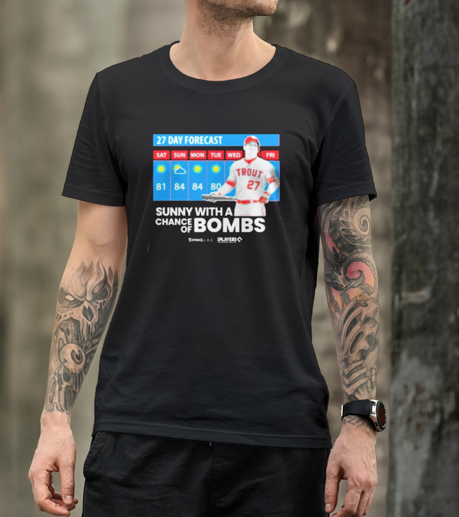 Trout 27 Day Forecast Sunny With A Chance Of Bombs Players Swing T-Shirt