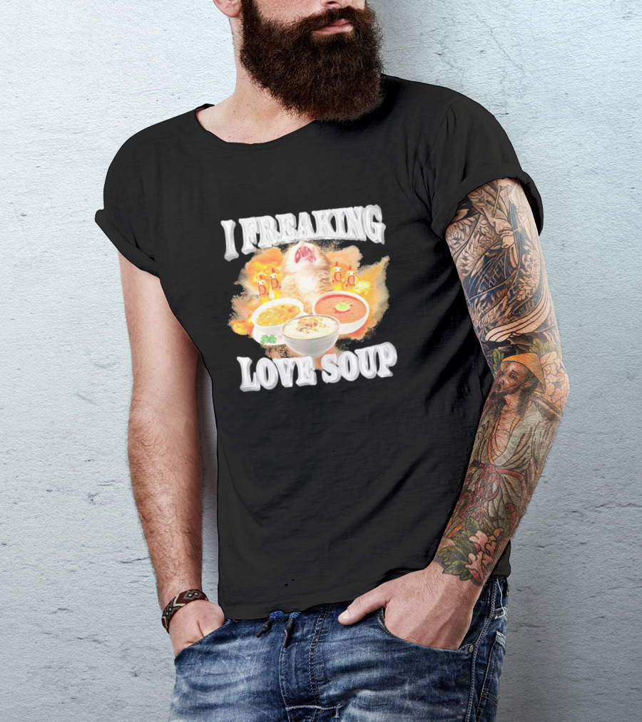 I Freaking Love Soup Cat With Various Bowls And Owls T-Shirt