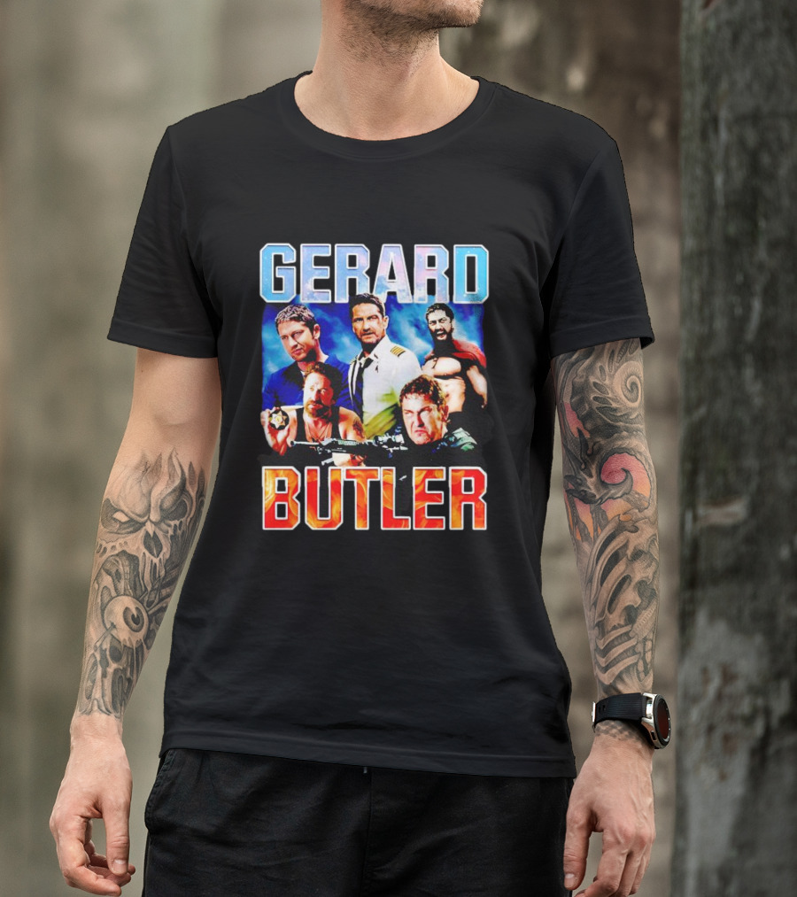 GERARD BUTLER COLLAGE BLACK T-Shirt