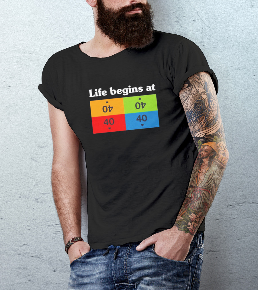 Life Begins At 40 Colorful Playing Card Symbols T-Shirt