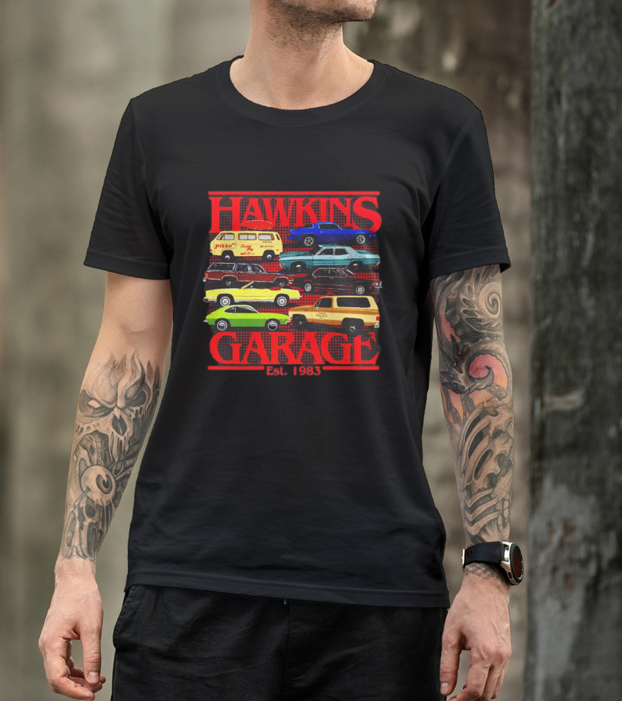 Hawkins Garage Stranger Things Vintage Cars Pizza Van Est. 1983 T-Shirt
