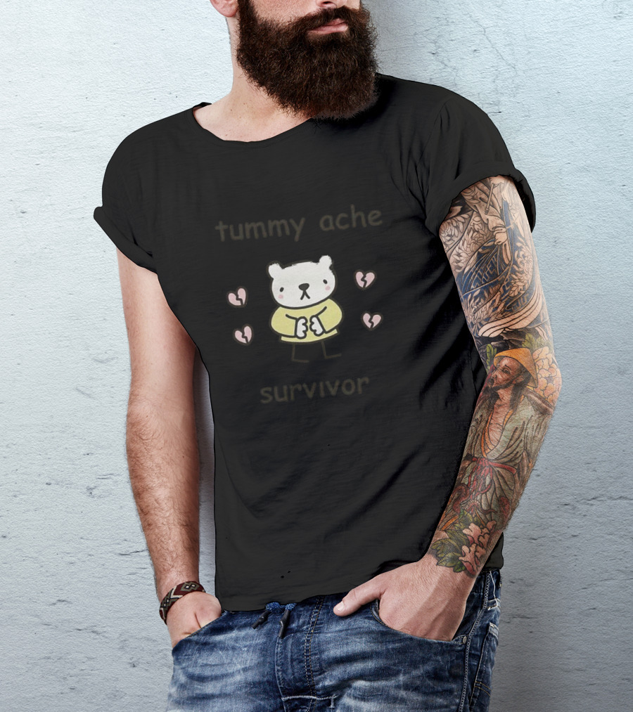 Tummy Ache Survivor Bear Surrounded By Broken Hearts T-Shirt