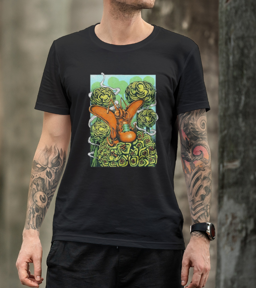Chill Fly On Vibrant Green Floral Background T-Shirt