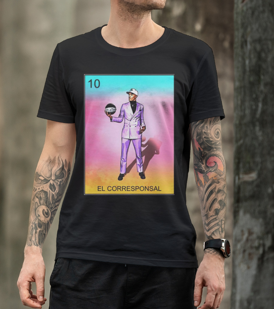 10 El Corresponsal Lotería Card Style In Lavender Suit Holding Basketball T-Shirt