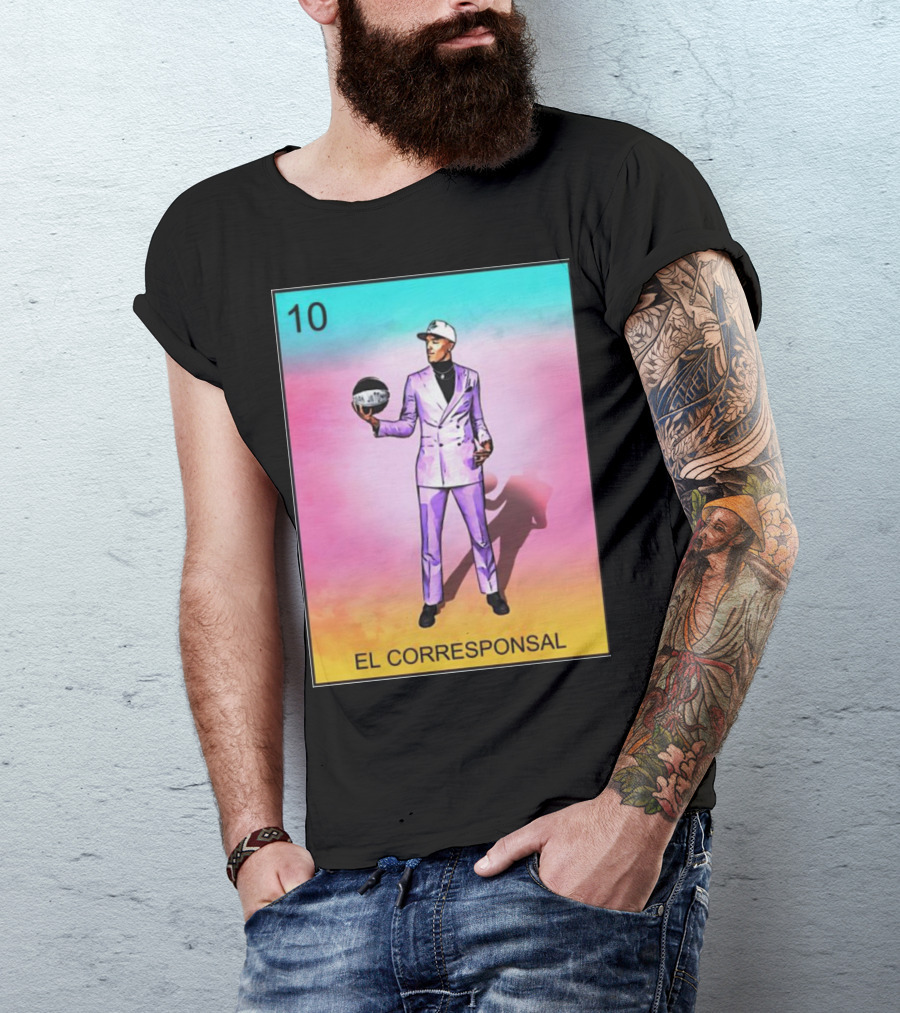 10 El Corresponsal Lotería Card Style In Lavender Suit Holding Basketball T-Shirt