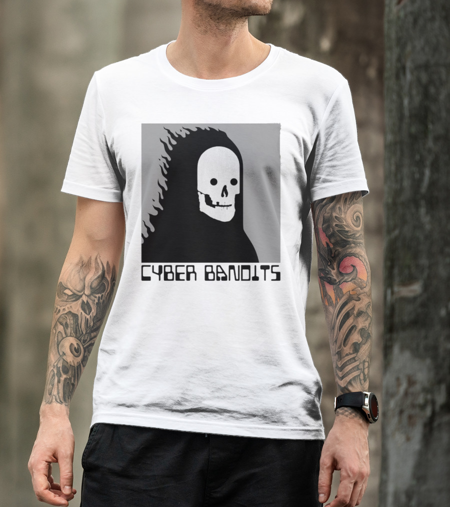 Flaming Reaper Cyber Bandits Skull T-Shirt