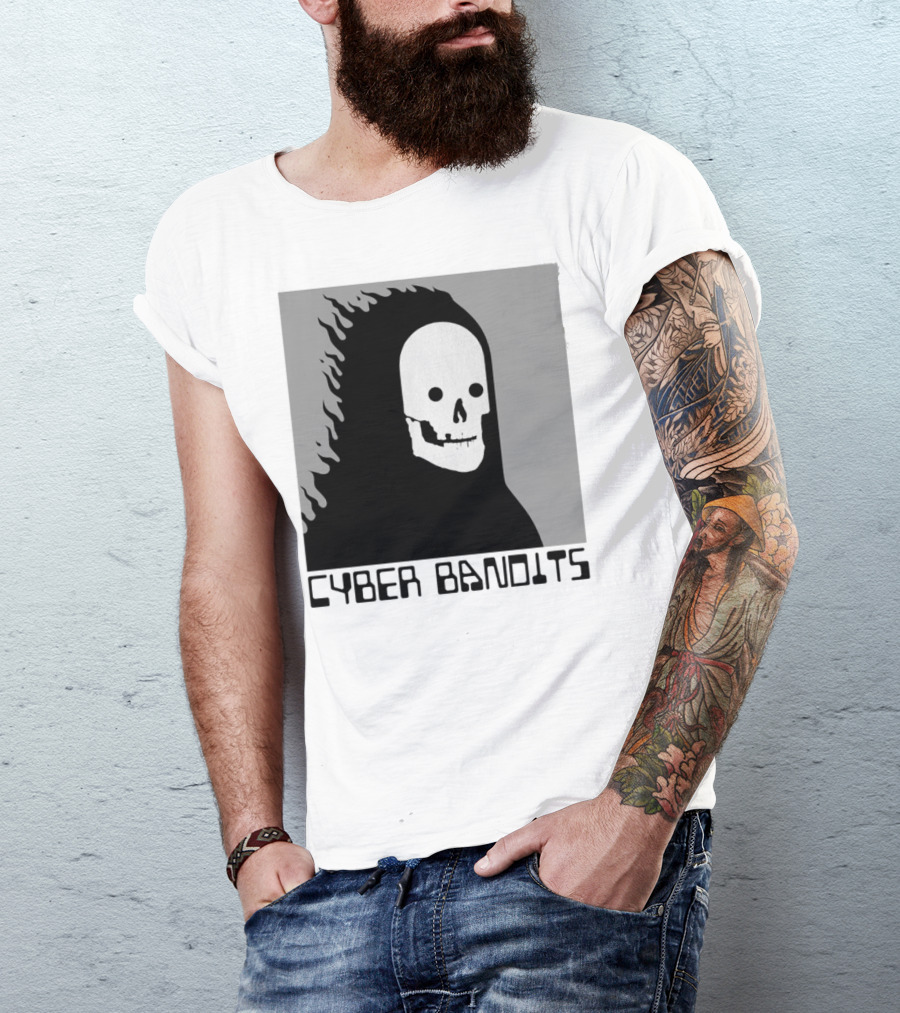 Flaming Reaper Cyber Bandits Skull T-Shirt
