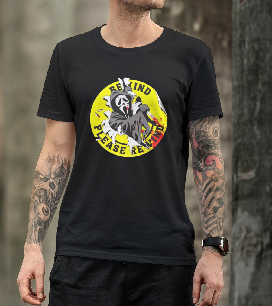 Rewind Please Rewind Ghost Face Iconic T-Shirt