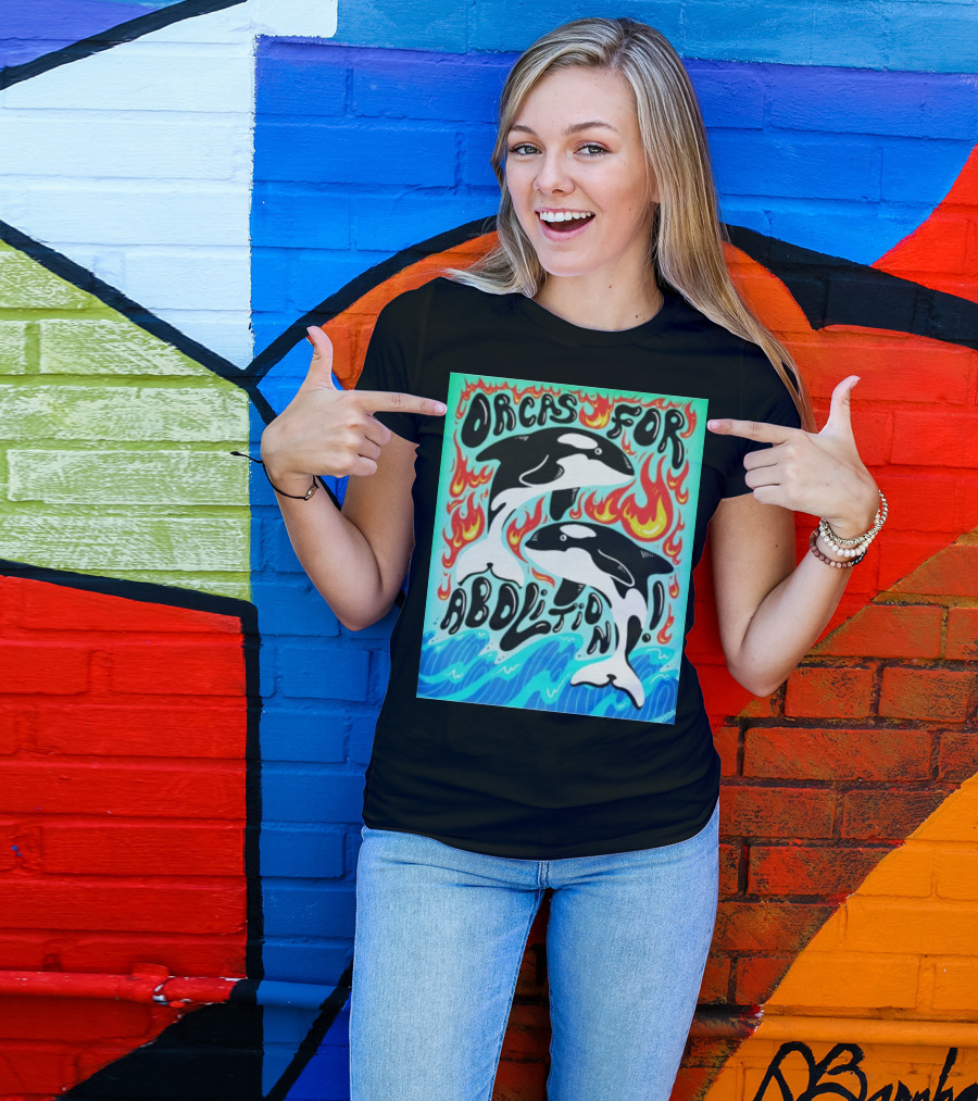 Orcas For Abolition Ocean Waves And Flames T-Shirt