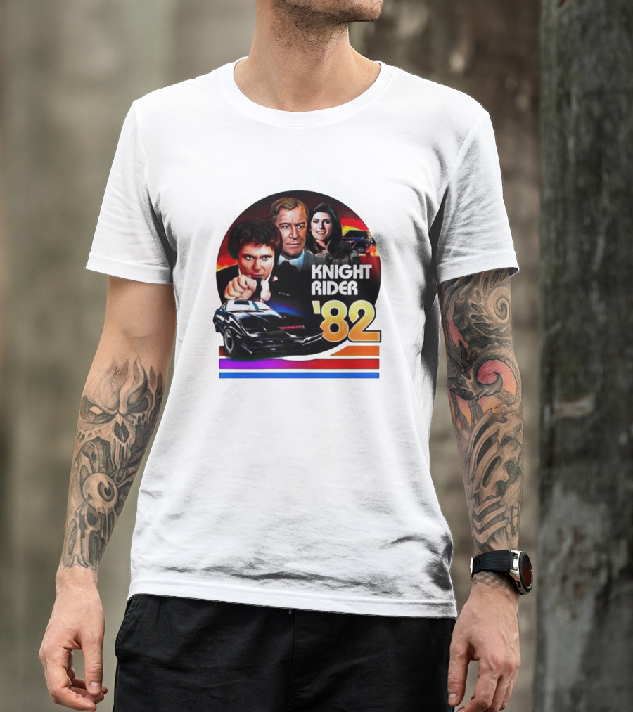 Knight Rider ’82 Retro Cast And Car Montage T-Shirt