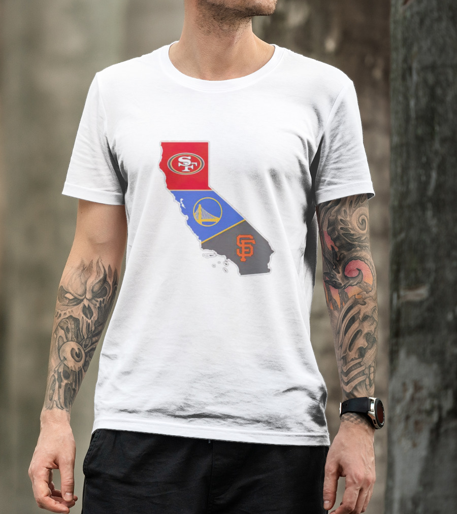 San Francisco 49ers Warriors Giants California Map T-Shirt