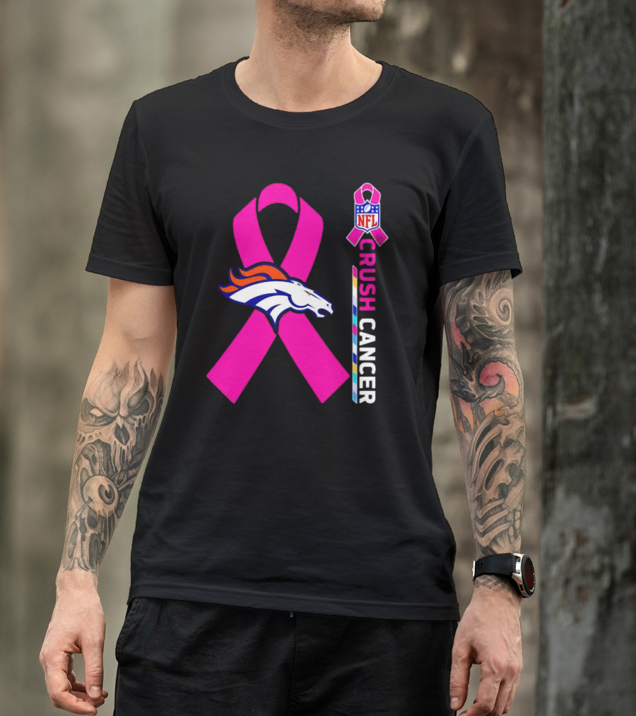 Denver Broncos NFL Pink Ribbon Crush Cancer Campaign T-Shirt