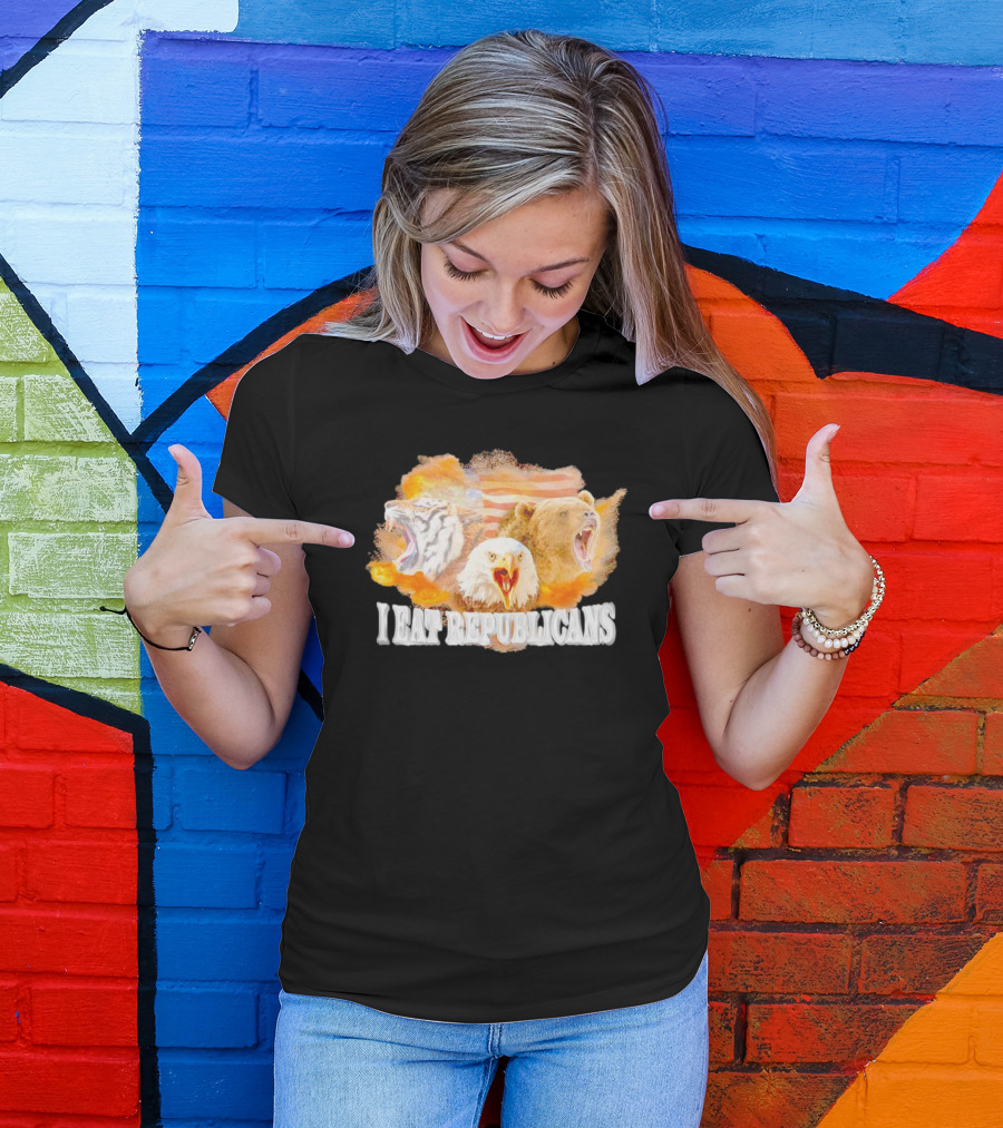 I Eat Republicans Tiger Eagle Bear American Flag T-Shirt