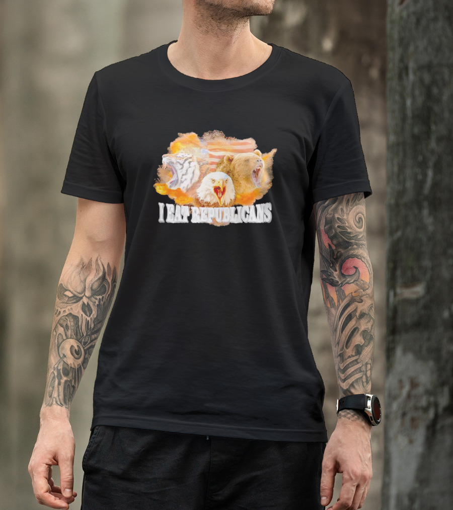 I Eat Republicans Tiger Eagle Bear American Flag T-Shirt