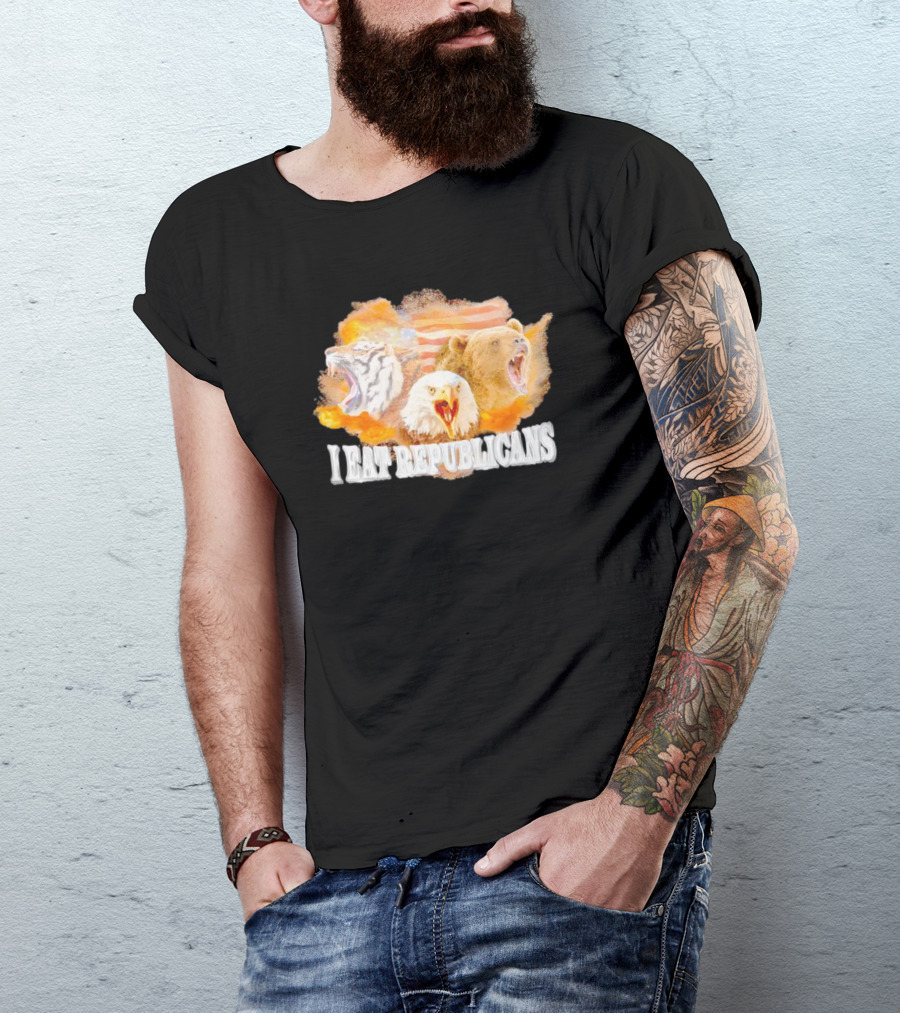 I Eat Republicans Tiger Eagle Bear American Flag T-Shirt