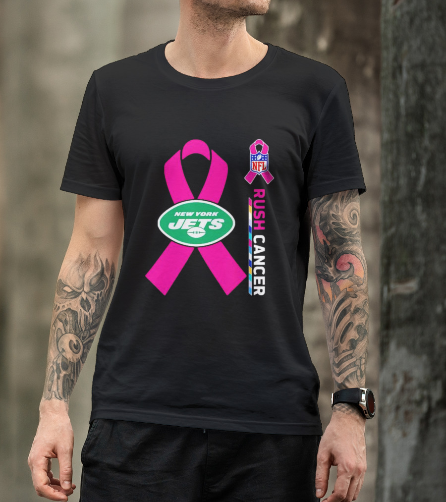 New York Jets NFL Rush Cancer Pink T-Shirt
