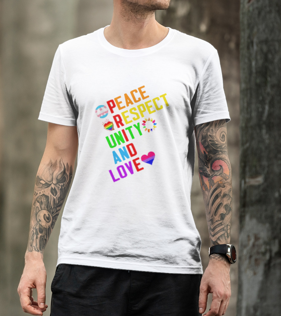 Pride Peace Respect Unity And Love Rainbow Symbols T-Shirt