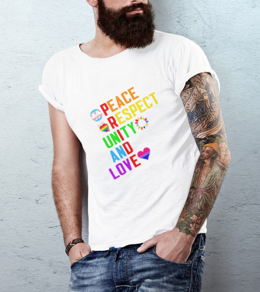Pride Peace Respect Unity And Love Rainbow Symbols T-Shirt