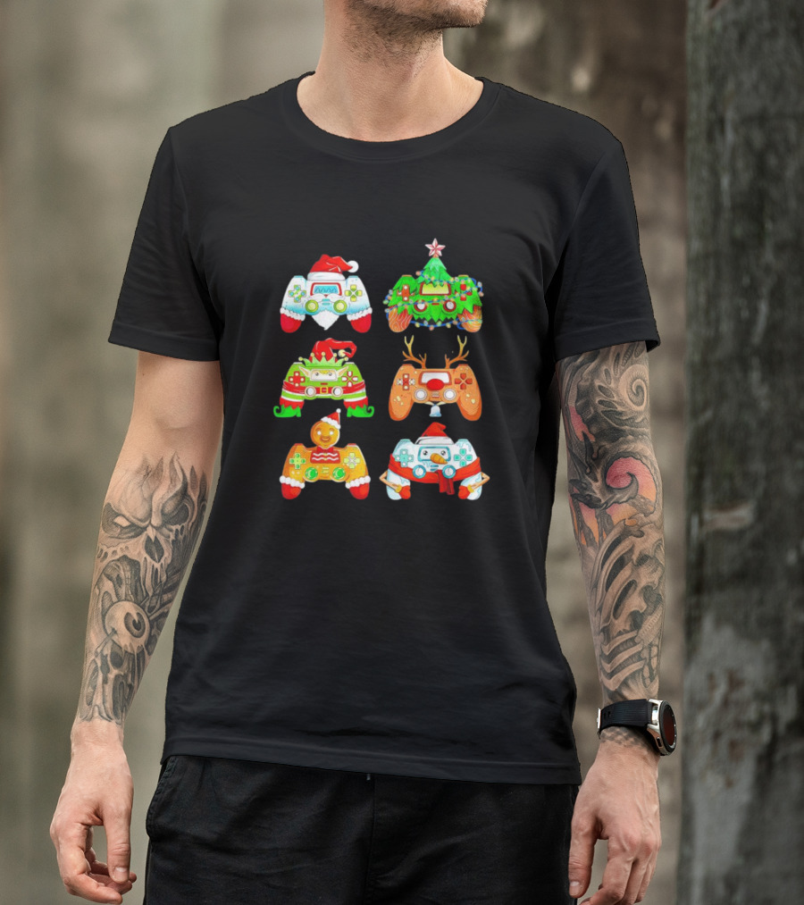 Christmas Santa Elf Snowman Reindeer Gaming Controllers Holiday T-Shirt