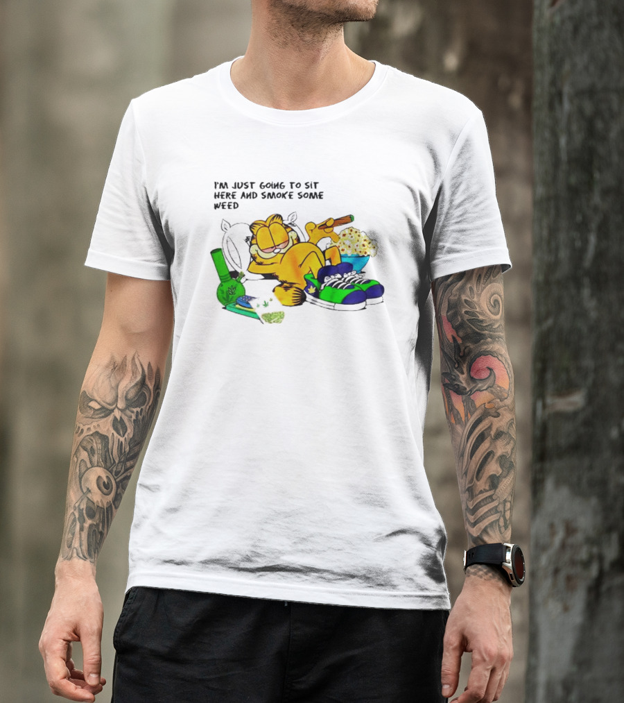 Garfield Smoking Weed Relaxing With Snacks And Bong T-Shirt