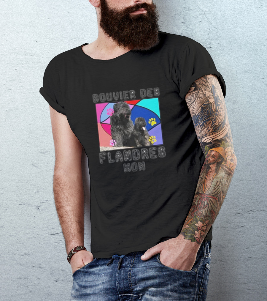 Bouvier Des Flandres Mom Colorful Paw Print Background T-Shirt
