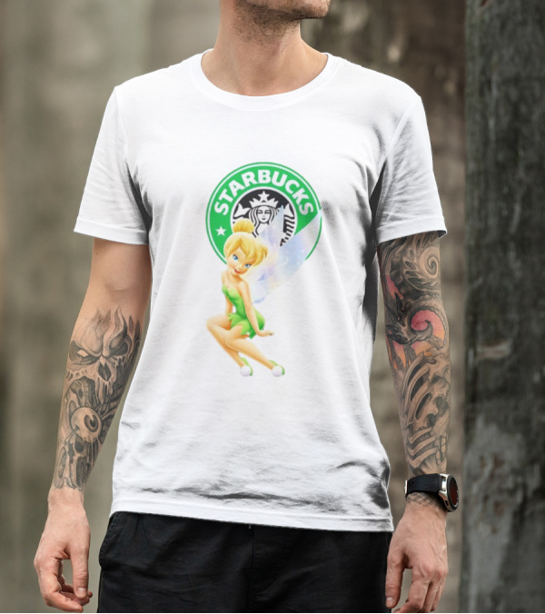 Starbucks Coffee Logo Featuring Tinker Bell Character T-Shirt