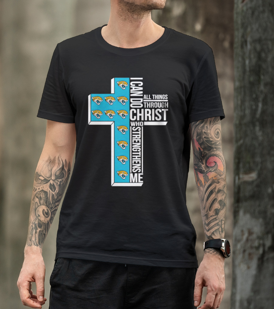 Jacksonville Jaguars Faithful Strength In Christ Cross With Team T-Shirt