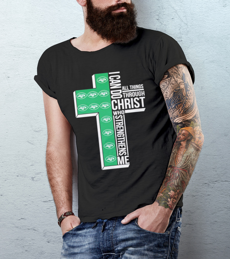 New York Jets I Can Do All Things Through Christ Who Strengthens Me Cross T-Shirt