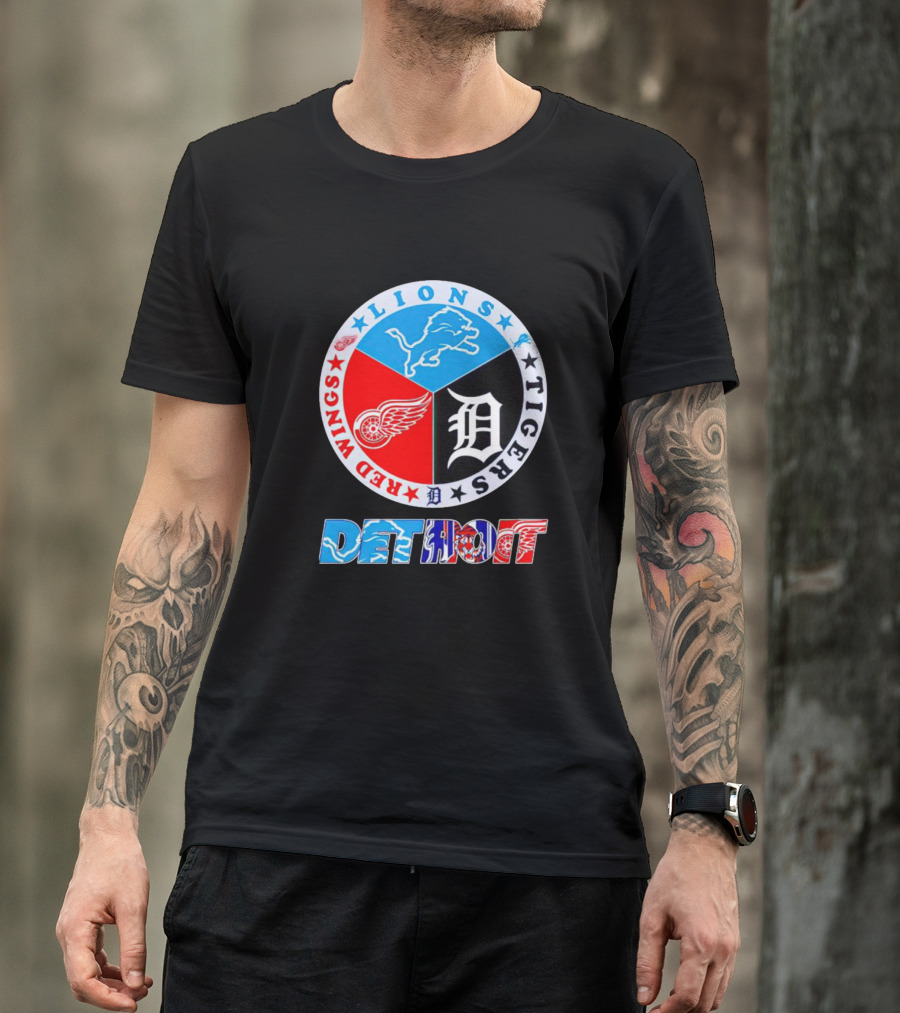 Lions Red Wings Tigers Detroit Circle T-Shirt