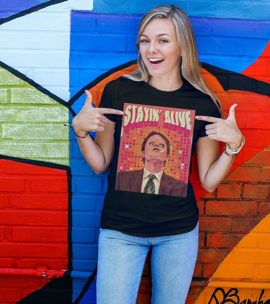 Stayin' Alive Dwight Schrute Retro Disco T-Shirt