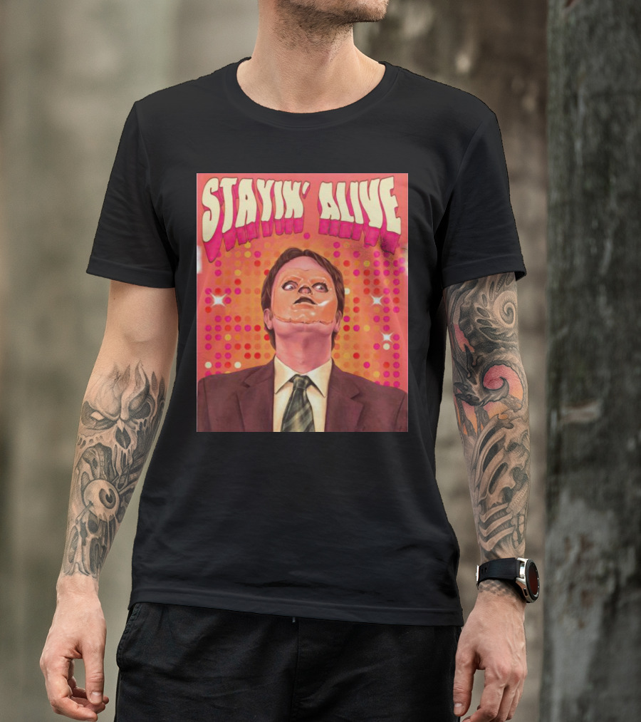 Stayin' Alive Dwight Schrute Retro Disco T-Shirt