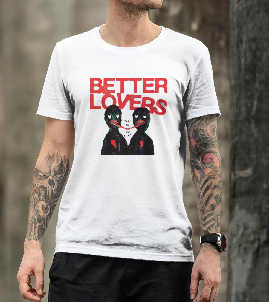Better Lovers Distorted Figures With Textured Red Letters T-Shirt