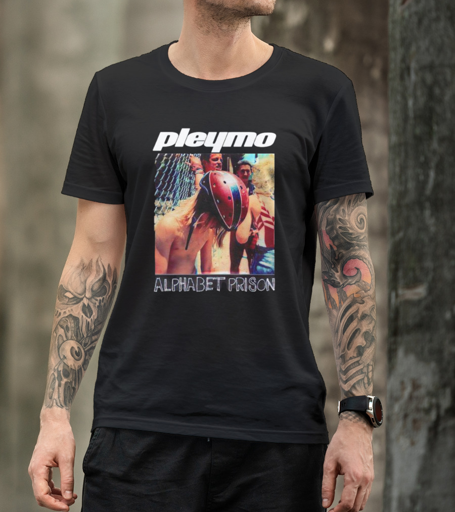 Pleymo Alphabet Prison Helmeted Figure By Fence T-Shirt