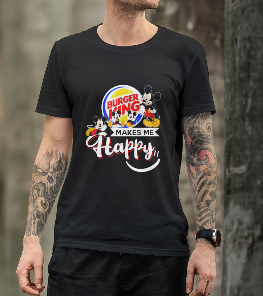 Burger King Makes Me Happy Mickey With Iconic Mouse Characters T-Shirt
